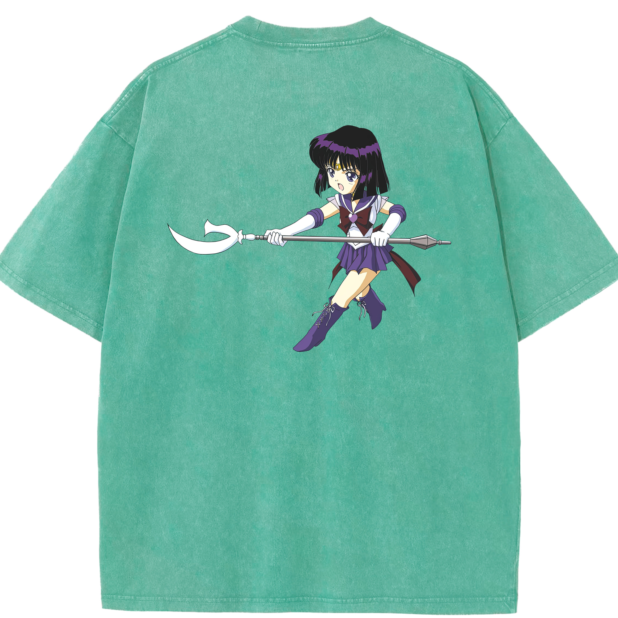 （画像用） 美少女戦士セーラームーン 土萠ほたる Sailor Moon Tomoe Hotaru （セーラーサターン；Sailor Saturn） 綿100% ヴィンテージ風 半袖Tシャツ（背面プリント）